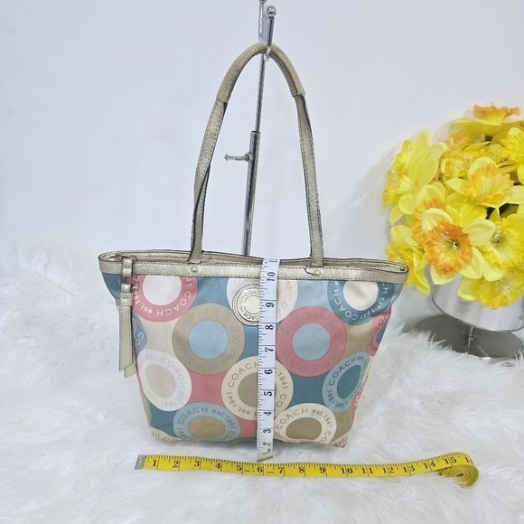 Coach Soho Sateen multicolor Purse Shoulder Hand Bag Polka Dot Logo - Picture 4 of 16